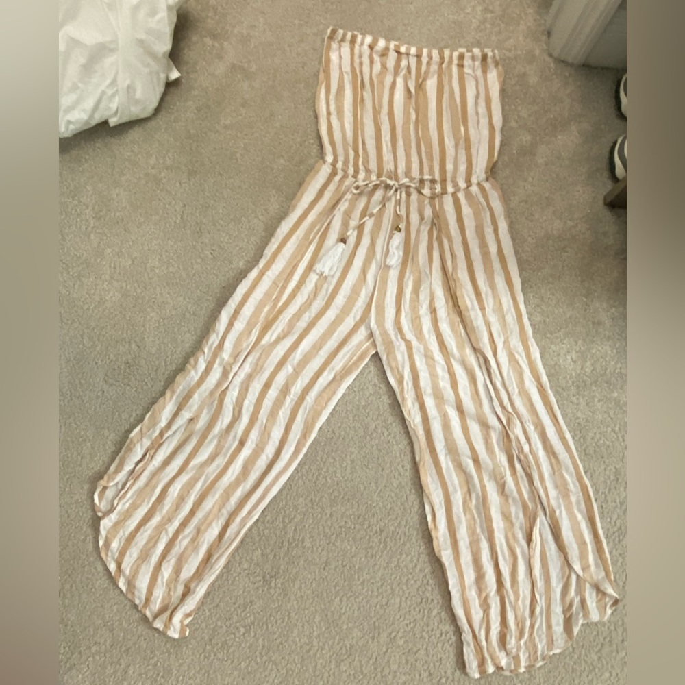 Blue Island Tan and White Striped Swim Coverup